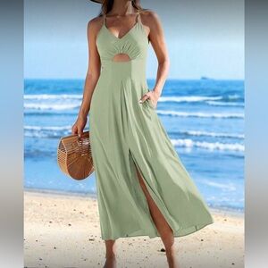 Mint Green Cutout Maxi Dress with Slit